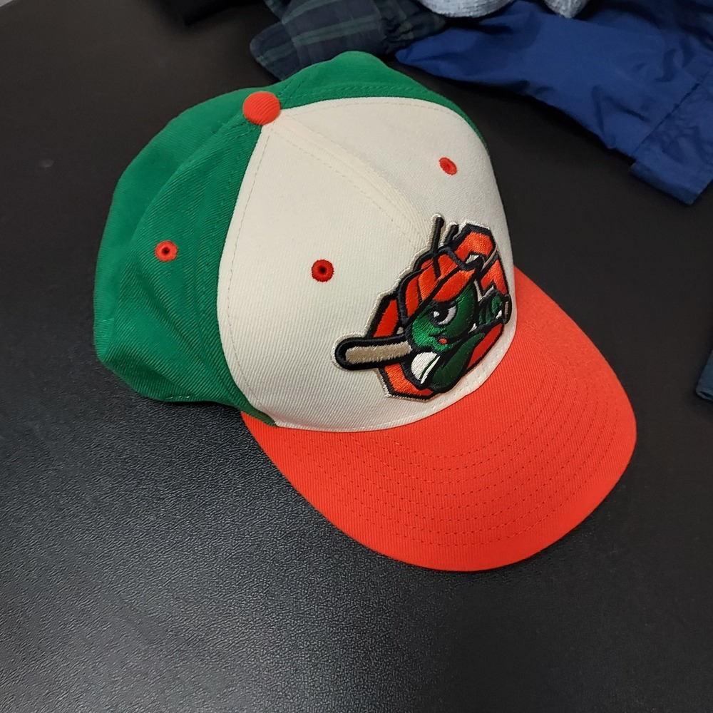 Greensboro Grasshoppers Hat Mens 7 3/4 New Era 59Fifty Fitted Orange Green EUC